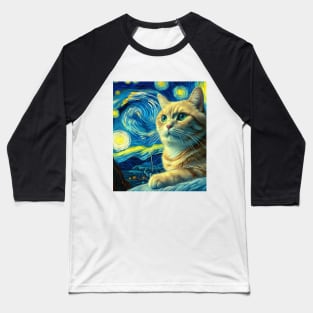 The Cat and the starry night Baseball T-Shirt